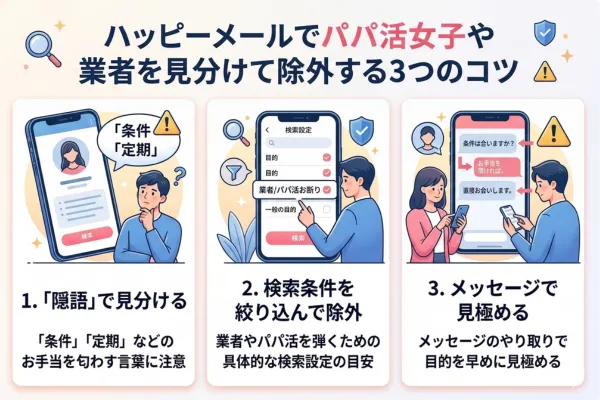 ハッピーメールでパパ活女子や業者を見分けて除外する3つのコツ