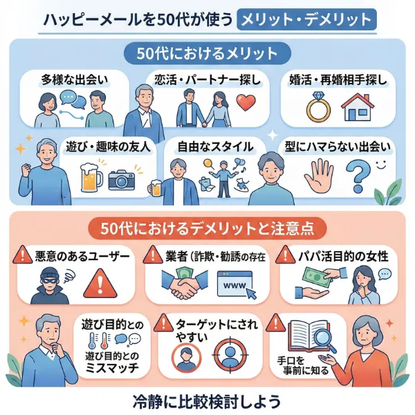ハッピーメールを50代が使うメリット・デメリット