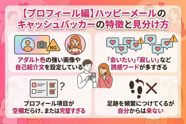 【プロフィール編】ハッピーメールのキャッシュバッカーの特徴と見分け方