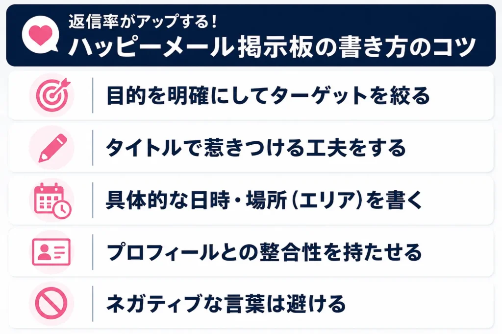 返信率がアップする！ハッピーメール掲示板の書き方のコツ