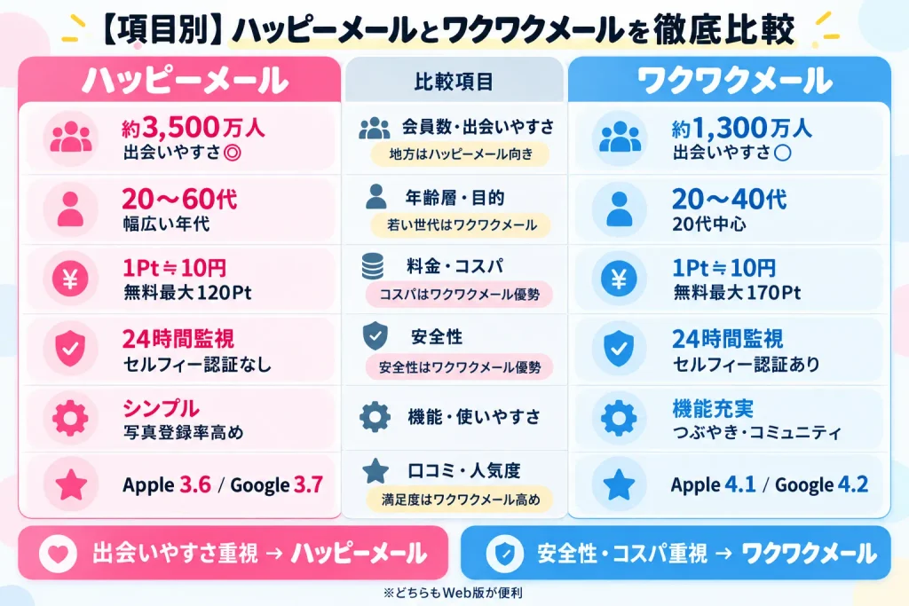 【項目別】ハッピーメールとワクワクメールを徹底比較