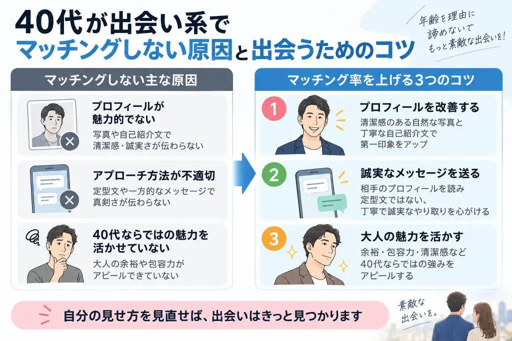 40代が出会い系でマッチングしない原因と出会うためのコツ
