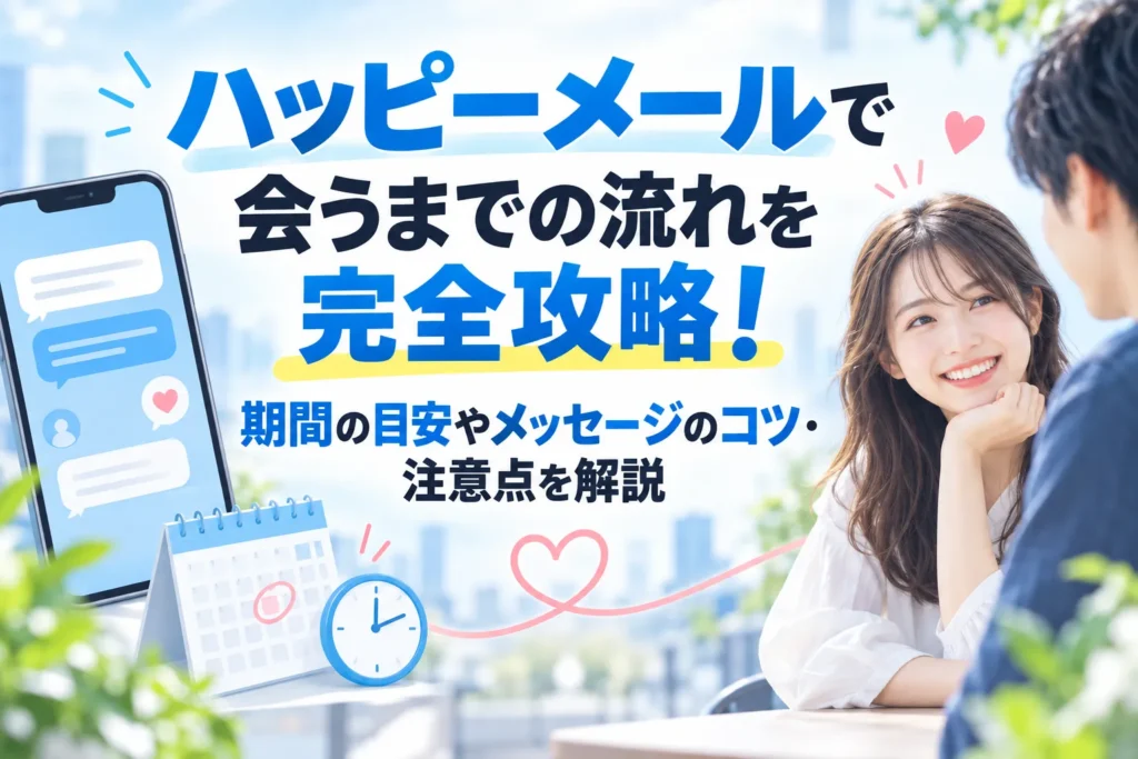 ハッピーメールで会うまでの流れを完全攻略!期間の目安やメッセージのコツ・注意点を解説