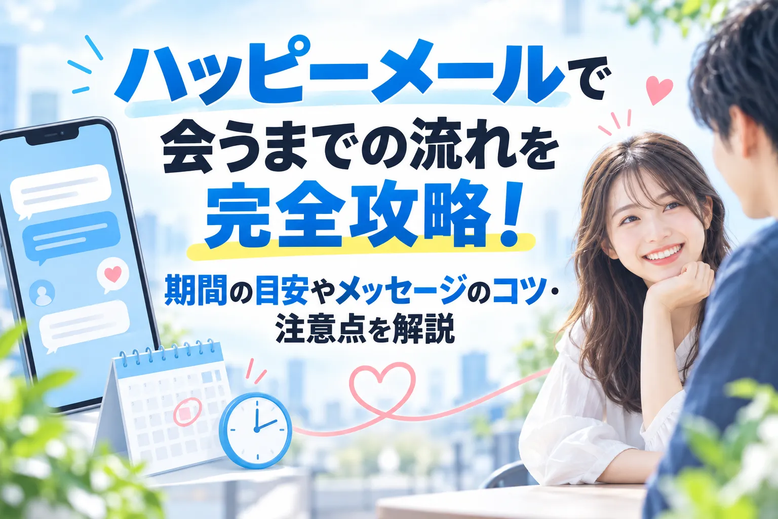 ハッピーメールで会うまでの流れを完全攻略！期間の目安やメッセージのコツ・注意点を解説